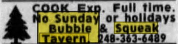 Bubble & Squeak Tavern - Feb 12 2002 Ad
